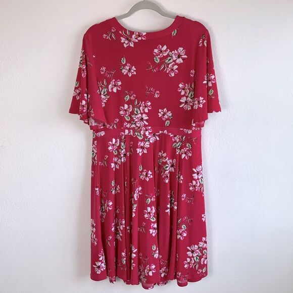 Torrid Studio Knit Pink Floral Faux Wrap Butterfly Flutter Sleeve Dress Plus 1 - Picture 7 of 10